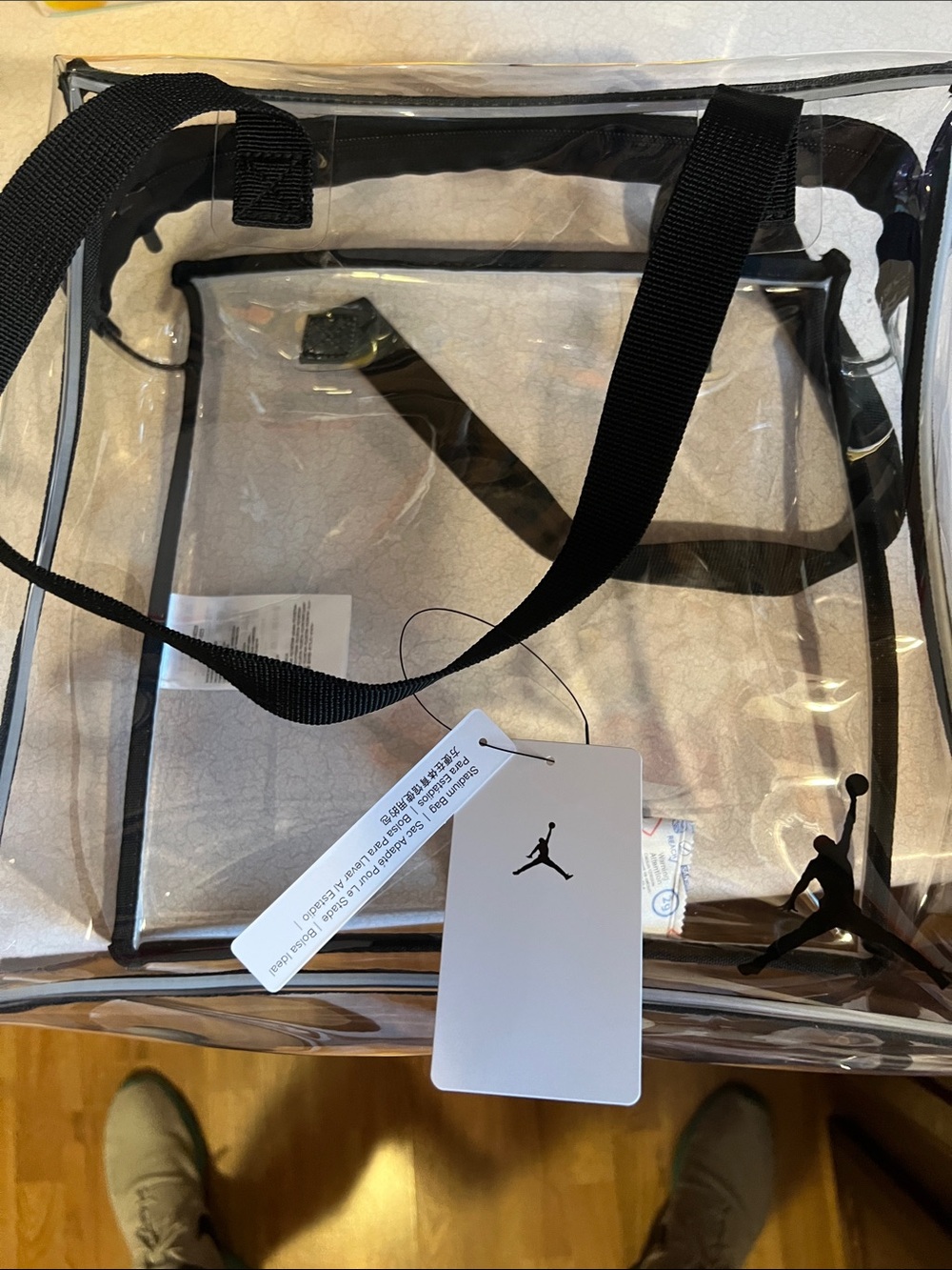 Nike Jordan  Clear Tote Bag with Black Trim and Straps stadium bag (14L) 12x12